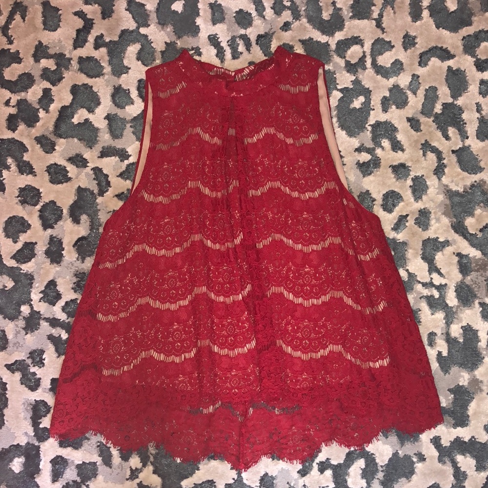 Red Lace Tank Top Blouse